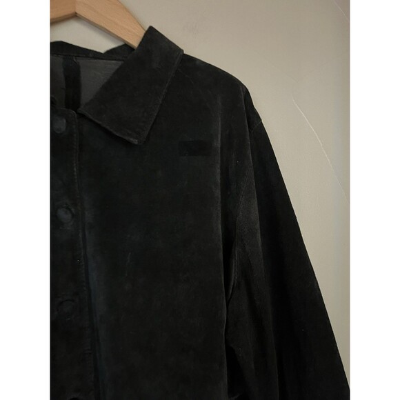 1950’s VTG black cropped Jackie O suede jacket, scoop collar covered buttons M/L - Picture 4 of 16